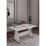 Tekerlekli Mdf Masa %100 Mdf Salon Orta Sehpa Yemek Masası Ofis Sehpa - ÇİZGİLİ BEYAZ
