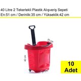 Tekerlekli Plastik Market Alışveriş El Sepeti 40 Litre Kırmızı 10'lu Koli