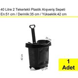 Tekerlekli Plastik Market Alışveriş El Sepeti 40 Litre Siyah
