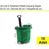 Tekerlekli Plastik Market Alışveriş El Sepeti 40 Litre Yeşil 10'lu Koli