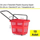 Tekerlekli Plastik Market Alışveriş El Sepeti 54 Litre Kırmızı 10'lu Koli