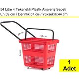 Tekerlekli Plastik Market Alışveriş El Sepeti 54 Litre Kırmızı