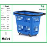 Tekerlekli Plastik Market Alışveriş El Sepeti 54 Litre Mavi 1 Adet