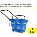 Tekerlekli Plastik Market Alışveriş El Sepeti 54 Litre Mavi