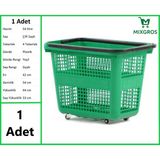 Tekerlekli Plastik Market Alışveriş El Sepeti 54 Litre Yeşil 1 Adet