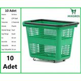 Tekerlekli Plastik Market Alışveriş El Sepeti 54 Litre Yeşil 10 Adet