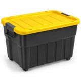 Tekerlekli Premium Kapaklı Plastik Saklama Kutusu, 30 L | Yan Klipsli Kapak, 4 Ek Kilit Yuvası, 6 Tekerlekli Taşıma, Siyah & Sarı Tasarım, Çok Amaçlı Kullanım