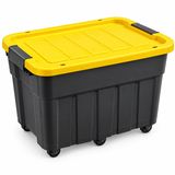 Tekerlekli Premium Kapaklı Plastik Saklama Kutusu, 40 L | Yan Klipsli Kapak, 4 Ek Kilit Yuvası, 6 Tekerlekli Taşıma, Siyah & Sarı Tasarım, Çok Amaçlı Kullanım