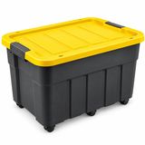 Tekerlekli Premium Kapaklı Plastik Saklama Kutusu, 60 L | Yan Klipsli Kapak, 4 Ek Kilit Yuvası, 6 Tekerlekli Taşıma, Siyah & Sarı Tasarım, Çok Amaçlı Kullanım