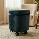 Tekerlekli Puf Tabure Antrasit Gri 35X40 Cm Çok Amaçlı Oturma Pufu, Çocuk Pufu, Ayakucu Puf