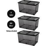 Tekerlekli Saklama Kutusu Düzenleyici 80 Lt Saklama Kabı 3 Adet Çok Amaçlı Saklama