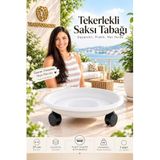 Tekerlekli Saksı Tabağı 37 cm Ağır Yük Taşıyıcı Damacana Altlığı Saksı Altı Tekerleği Tablası BEYAZ 721051