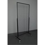 Tekerlekli Sık Telli Tel Raf - Tel Pano Stand, Duvar Askılığı 90x190 Cm Siyah