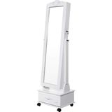 Tekerlekli ve LED Aydınlatmalı Kilitlenebilir Mücevher Dolabı, Beyaz, JBC61W - Ahşap