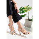 Tekin Shoes Bej Renk Taşlı Fiyonklu Abiye Ayakkabı