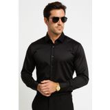 Tekin Siyah Parlak Slim Fit Uzun Kollu Erkek Gömlek