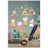 Tekin Store Sevimli Kediler Ve Ağaçlar Duvar Sticker – Çocuk Odası & Bebek Odası Dekoratif Duvar Ve Cam Sticker
