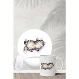 Tekir Kedi Desenli Bilek Destekli Mouse Pad Kupa Seti - Renkli