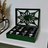 Tekir Store Ahşap 12 Bölmeli Saat Kutusu Dekoratif Yeşil Saat Aksesuar Saklama Kutusu Organizer