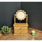 Tekir Store Papatya Model Ahşap Hareketli Aynalı 2 Çekmeceli Bambu Eskitme Rengi Takı ve Makyaj Kutusu Organizer