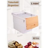 Tekli Bambu Renk Tekerlekli Patateslik Soğanlık Oyuncak Kutusu Patates Soğan Sepeti Motek 12 Lt