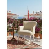 Tekli Berjer Koltuk - Suni Deri - Beyaz Ahşap Ayaklı - Modern Retro Tasarım - Balkon, Ofis ve Salon Koltuğu (Krem)