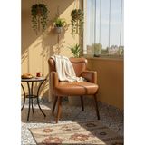Tekli Berjer Koltuk - Suni Deri - Ceviz Ahşap Ayaklı - Modern Retro Tasarım - Balkon, Ofis ve Salon Koltuğu (Taba Kahverengi)