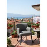 Tekli Berjer Koltuk - Suni Deri - Siyah Ahşap Ayaklı - Modern Retro Tasarım - Balkon, Ofis ve Salon Koltuğu (Gri)