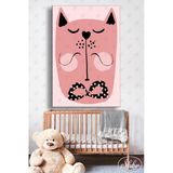 Tekli Dikey Kanvas Dekoratif Duvar Tablosu Bebek Odası Çocuk Oyun Odası Pembe Kedi
