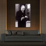 Tekli Dikey Kanvas Ofis Tablosu Kahve Içen Atatürk Portresi - 40X60