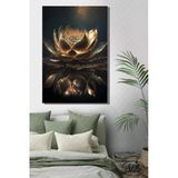 Tekli Dikey Kanvas Salon Yatak Odası Mutfak Ofis Duvar Tablosu Gold Efekt 3D Lotus Çiçeği