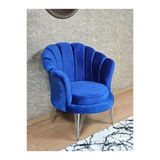 Tekli İstiridye Krom Kaplama Telli Ayak Çay Seti Koltuk Tekli Berjer , Balkon, Salon, Ofis Mavi Renk 47 X 47 Boyut/Ebat