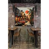 Tekli Kare Kanvas Dekoratif Kafe Salon Yatak Odası Mutfak Ofis Duvar Tablosu Gece Şehir Grafiti