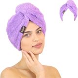 Tekli Paket Mikrofiber Saç Havlusu – 2 Düğmeli Saç Kurutma Bonesi – Baş Havlusu - Lila - 25 x 65 cm