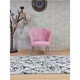 Tekli Papatya Çay Seti Koltuk Krom Sivriltme Ayak, Balkon, Salon, Ofis, Koltuk Takımı, Tekli Berjer Pembe Renk Tek Ebat Beden