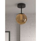 Tekli Siyah Metal Modern Tasarım Bal Camlı Avize - Siyah - Bal Rengi