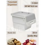 Tekli Tekerlekli Patateslik Soğanlık Oyuncak Kutusu Patates Soğan Sepeti Gri 33 Lt