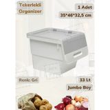 Tekli Tekerlekli Patateslik Soğanlık Oyuncak Kutusu Patates Soğan Sepeti Motek Gri 33 Lt