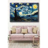 Tekli Yatay Dekoratif Kanvas Tablo Salon Yatak Odası Kafe Ofis Vincent Van Gogh Yıldızlı Gece