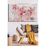 Tekli, Yatay, Kanvas, Dekoratif, Duvar, Tablosu , Pembe Gold Detaylı 3D Güller,