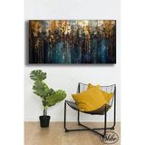 Tekli Yatay Kanvas Duvar Tablosu Salon Yatak Odası Kafe Ofis Gold Efekt Soyut Modern Sanat