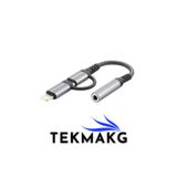 TEKMAKG 3'ü 1 Arada AUX Dönüştürücü Kablo | Type-C & Lightning – 3.5mm Kulaklık Adaptörü (Siyah)