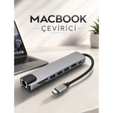 Tekn Çevirici Dönüştürücü Adaptör Macbook 3 In 1 Type-C To Hdmı USB 3.0 Najmaddin - Renkli