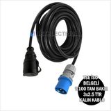 Tekne ve Karavan Enerji Besleme Kablosu 10 Metre | IP44 Kauçuk Uzatma Priz + 3X16A Düz Fişli | Siyah Kalın Kablo