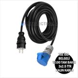 Tekne ve Karavan Enerji Besleme Kablosu 20 Metre | IP44 Kauçuk Düz Fiş + 3X16A Uzatma Priz | Siyah Kalın Kablo