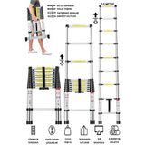 TEKNETSTORE 10 Basamaklı Teleskopik Uzayan Merdiven 2.9 Metre Alüminyum Yüksek Dayanıklı Malzeme Kaydırmaz Ayak