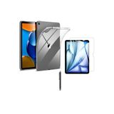 TEKNETSTORE Apple iPad Air 11 İnç 2024 M2 ile Uyumlu Silikon Kılıf, Ekran Koruyucu, Kalem Seti, Renksiz