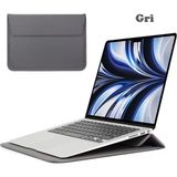 TEKNETSTORE Apple Macbook Air M2 13.6 Inç 2022 M2 Çip A2681 Uyumlu Çanta Pu Deri Stantlı Şık Tasarım - Gri