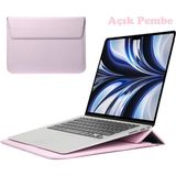 TEKNETSTORE Apple Macbook Air M2 15 Inç 2023 M2 Çip A2941 Uyumlu Deri Mıknatıslı Çanta Stantlı Şık Tasarım - Açık Pembe - RENK