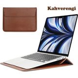 TEKNETSTORE Apple Macbook Air M2 15 Inç 2023 M2 Çip A2941 Uyumlu Deri Mıknatıslı Çanta Stantlı Şık Tasarım - Kahverengi - RENK